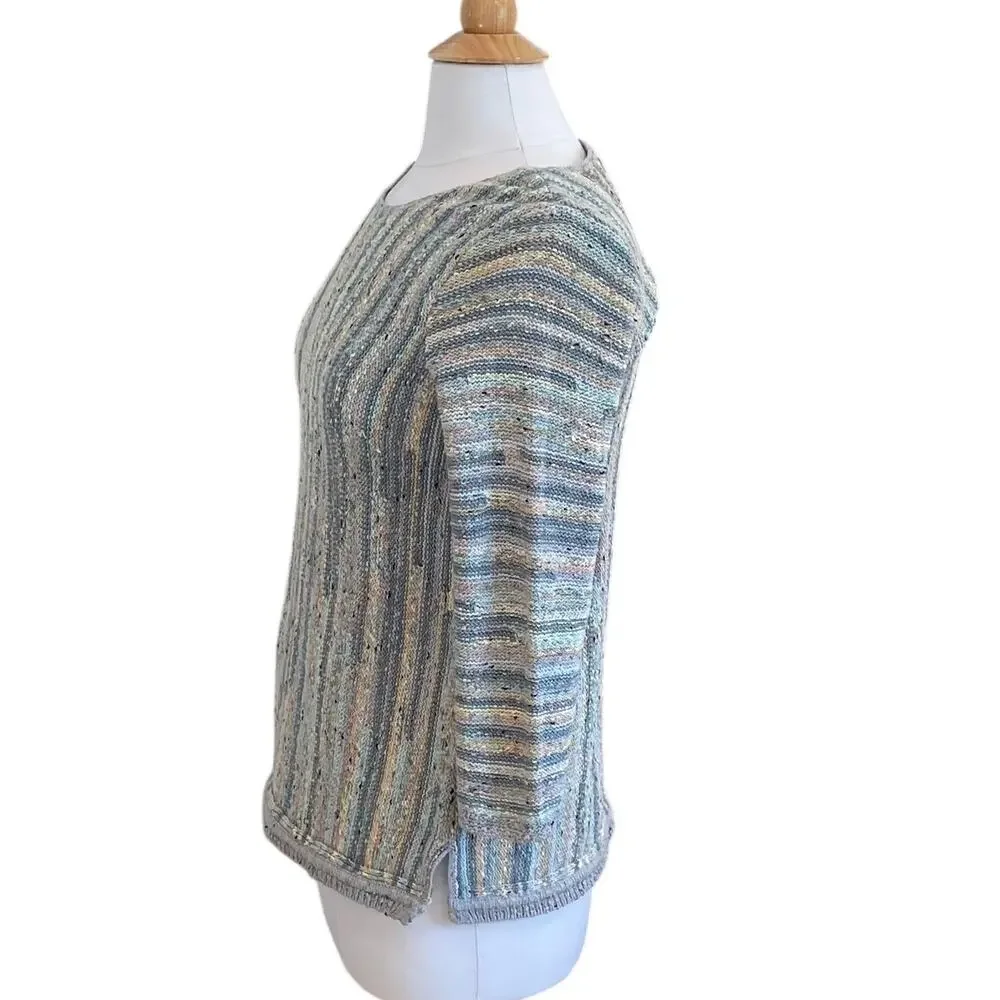J. Jill Multicolor Cotton Blend Striped 3/4 Sleeve Sweater, Beach Boho, Size XS